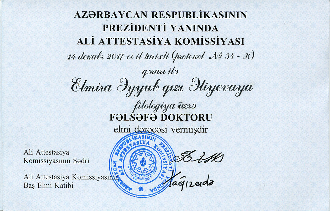 An instuctor of the Department of English Language and Literature was presented a PhD degree diploma