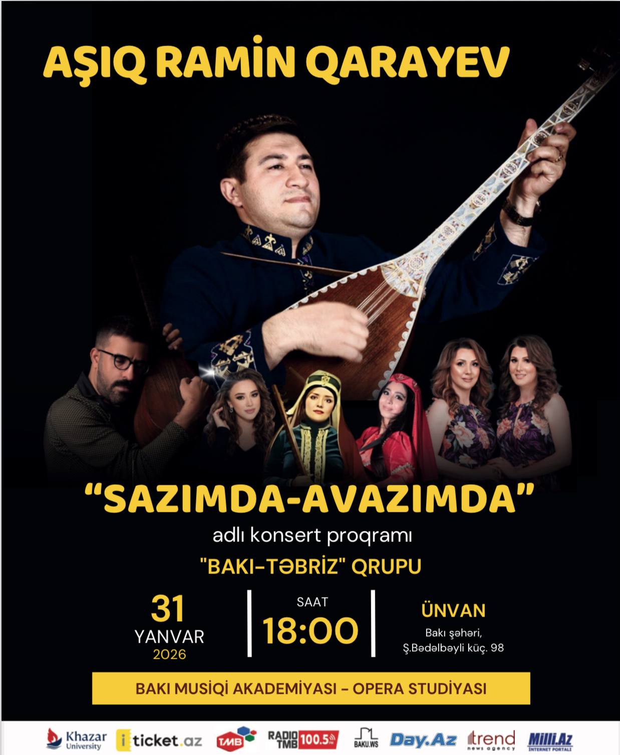Aşıq Ramin Qarayev’s solo concert “In My Saz – In My Voice” will be held.