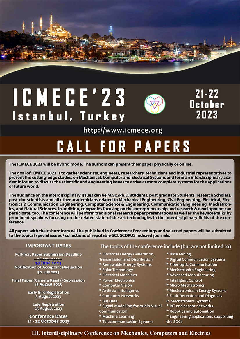 III. Interdisciplinary Conference on Mechanics, Computers and Electrics to be held in Istanbul