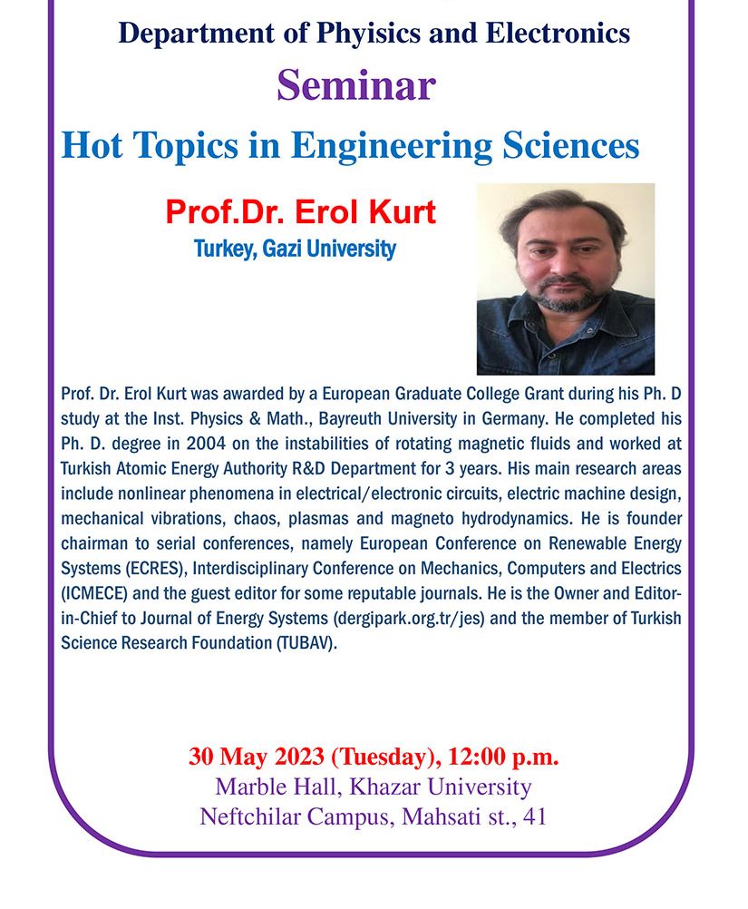 A seminar on "Hot Topics in Engineering Sciences" to be held