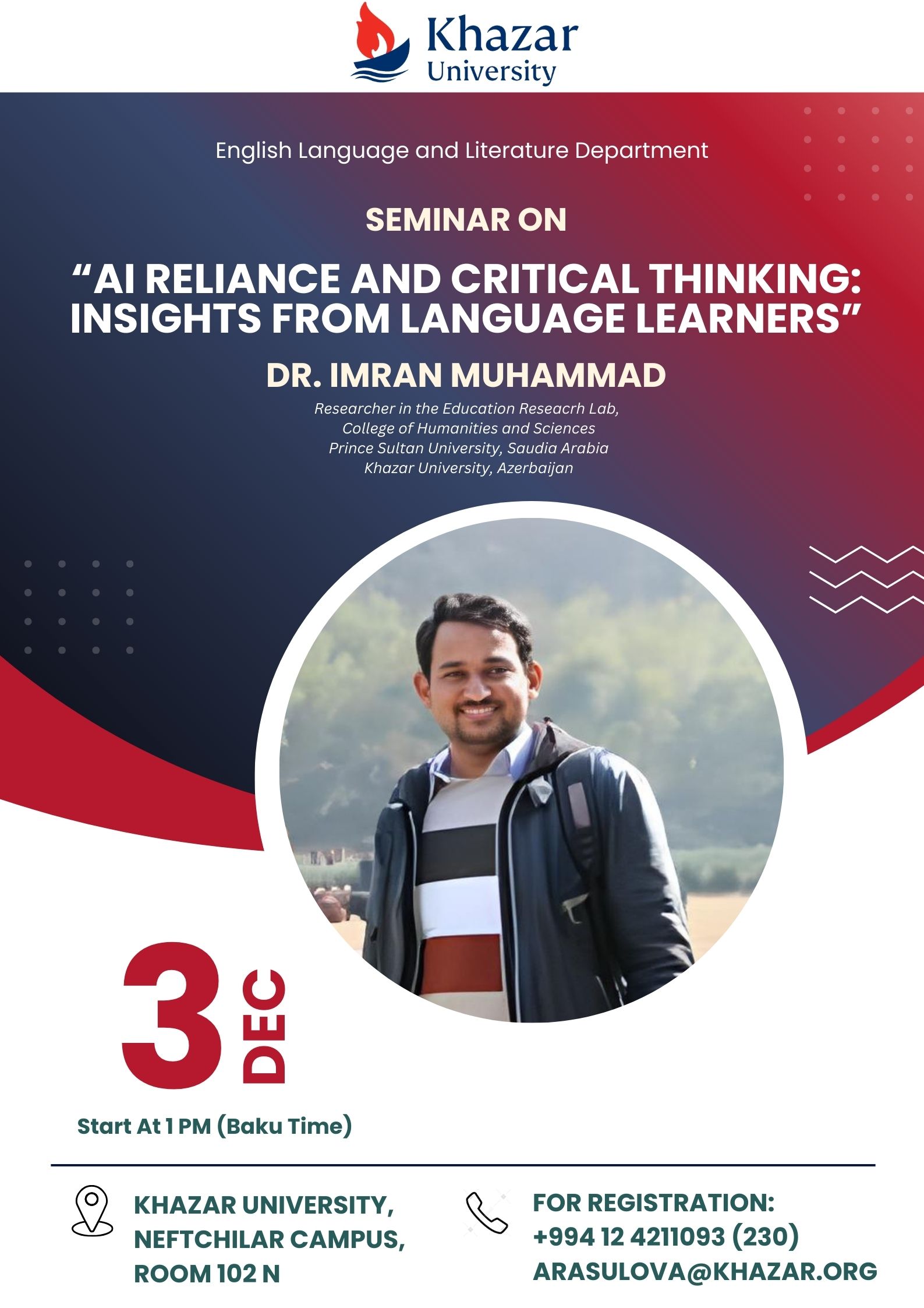 Seminar on “AI Reliance and Critical Thinking: Insights from Language Learners” to be held