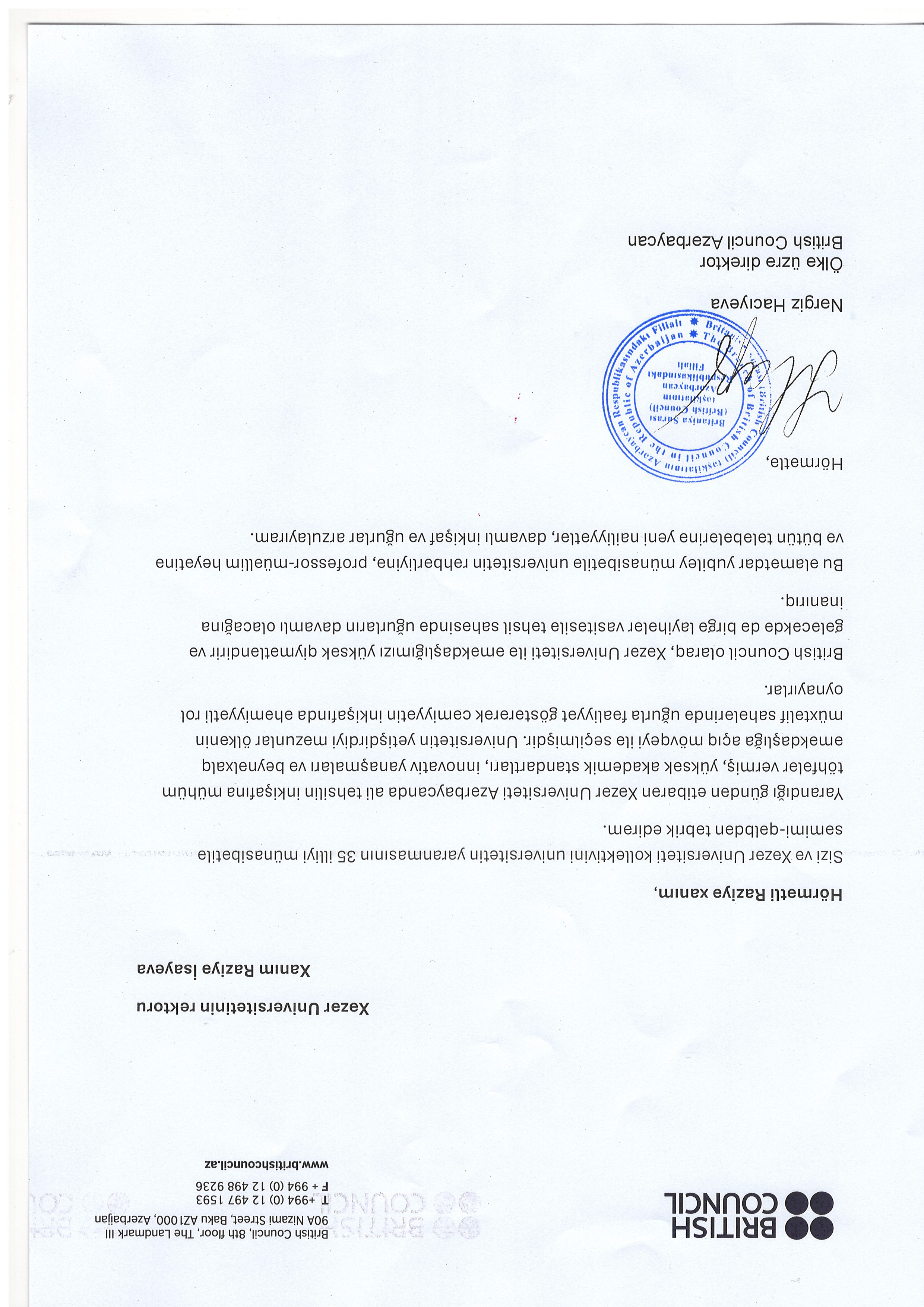 Xəzər universitetinə 35 illik yubileyi münasibətilə təbrik