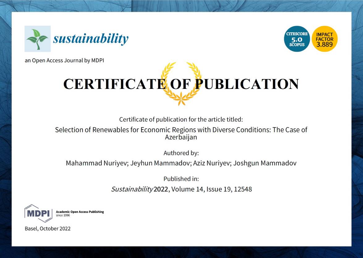 Scientific paper of Department of Economics and Management published in journal of Sustainability