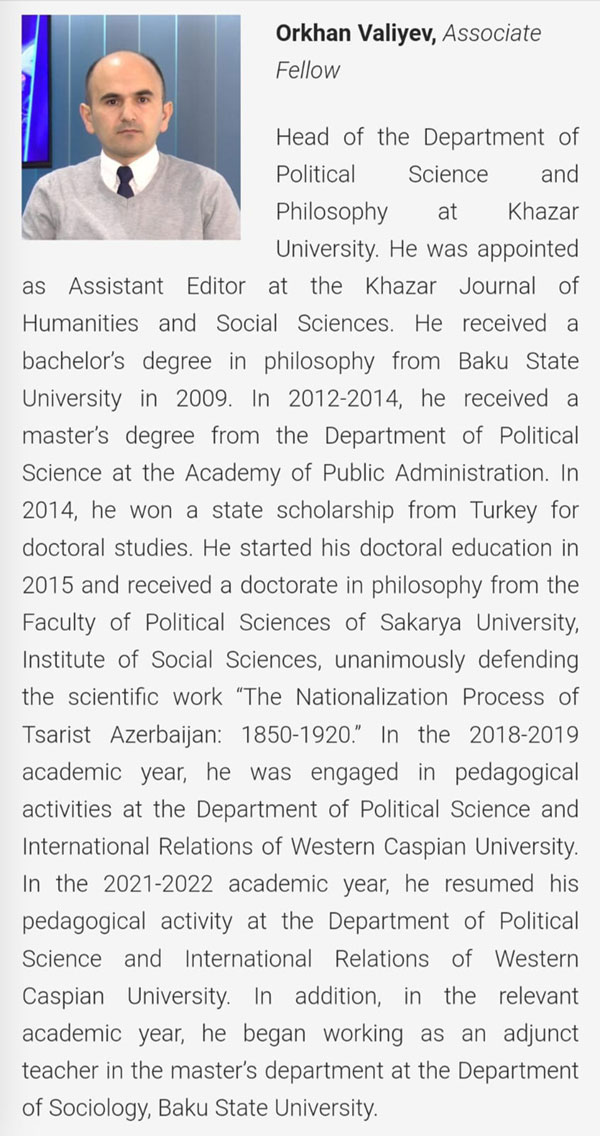 Head of the Department of Political Sciences and Philosophy Dr. Orkhan Valiyev started to cooperate with the International Research Center