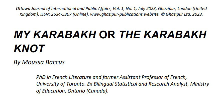 Canadian researcher reviewed Hamlet Isaxanli's book "My Karabakh or the Karabakh Knot"