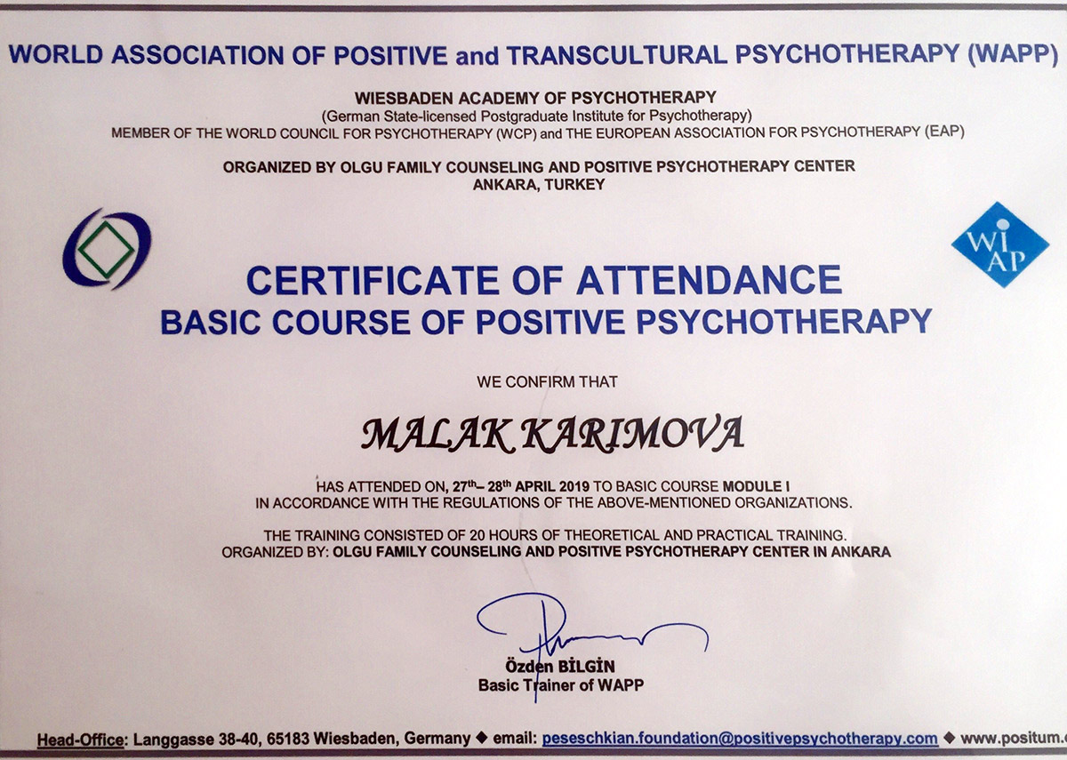 Khazar University’s Employee Takes Part in Subsequent Training on “Positive Psychotherapy”