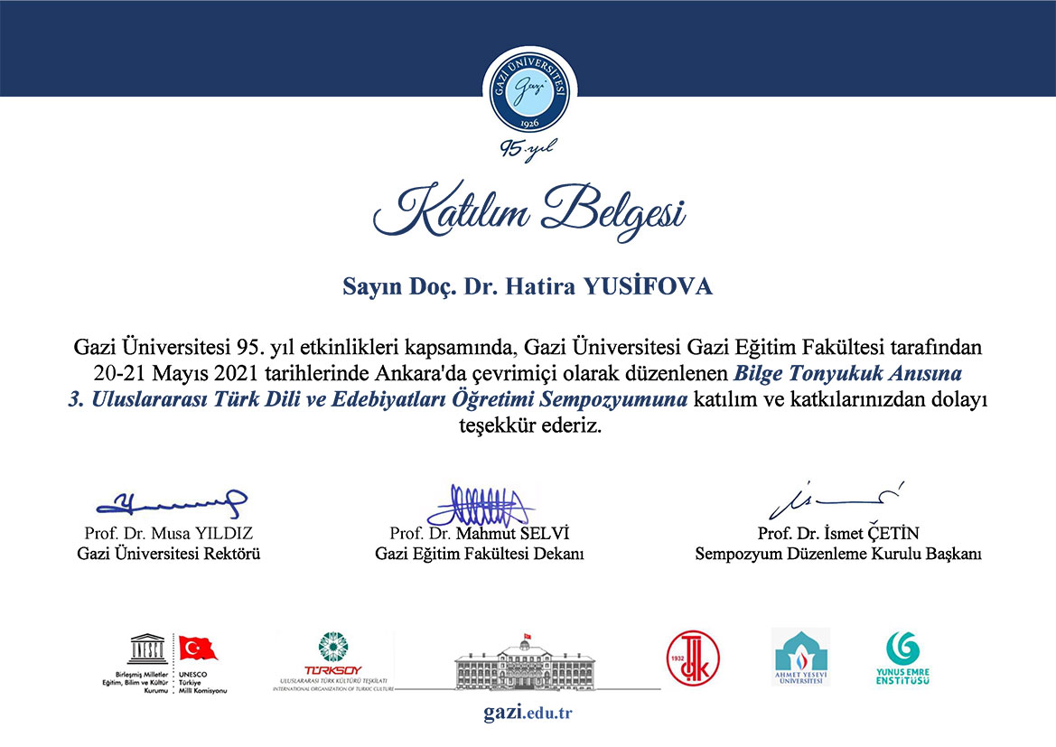 Lecturer of the Department of Languages and Literatures at the International Scientific Symposium held in Turkey