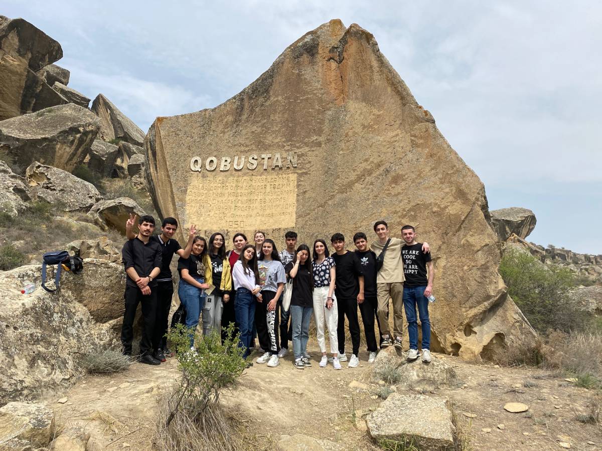 Students in Gobustan State Historical-Artistic Reserve