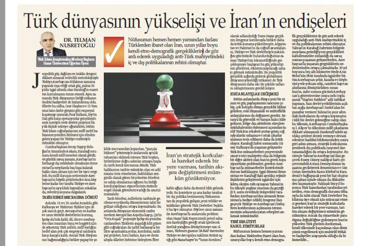 Article by Department Head in "Turkiye" Newspaper