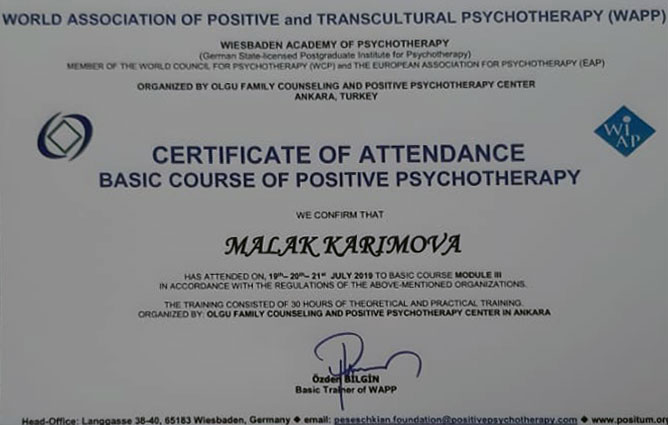 Khazar University’s Employee in “Positive Psychotherapy” Training