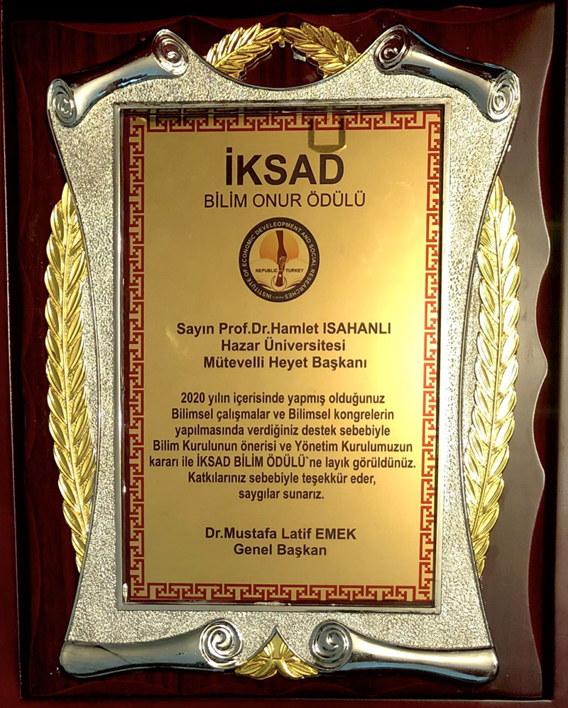 Professor Hamlet Isakhanli was awarded the IKSAD Science Award