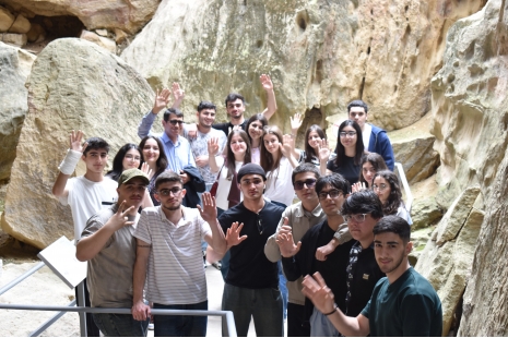 Students at the Gobustan State Historical and Artistic Reserve